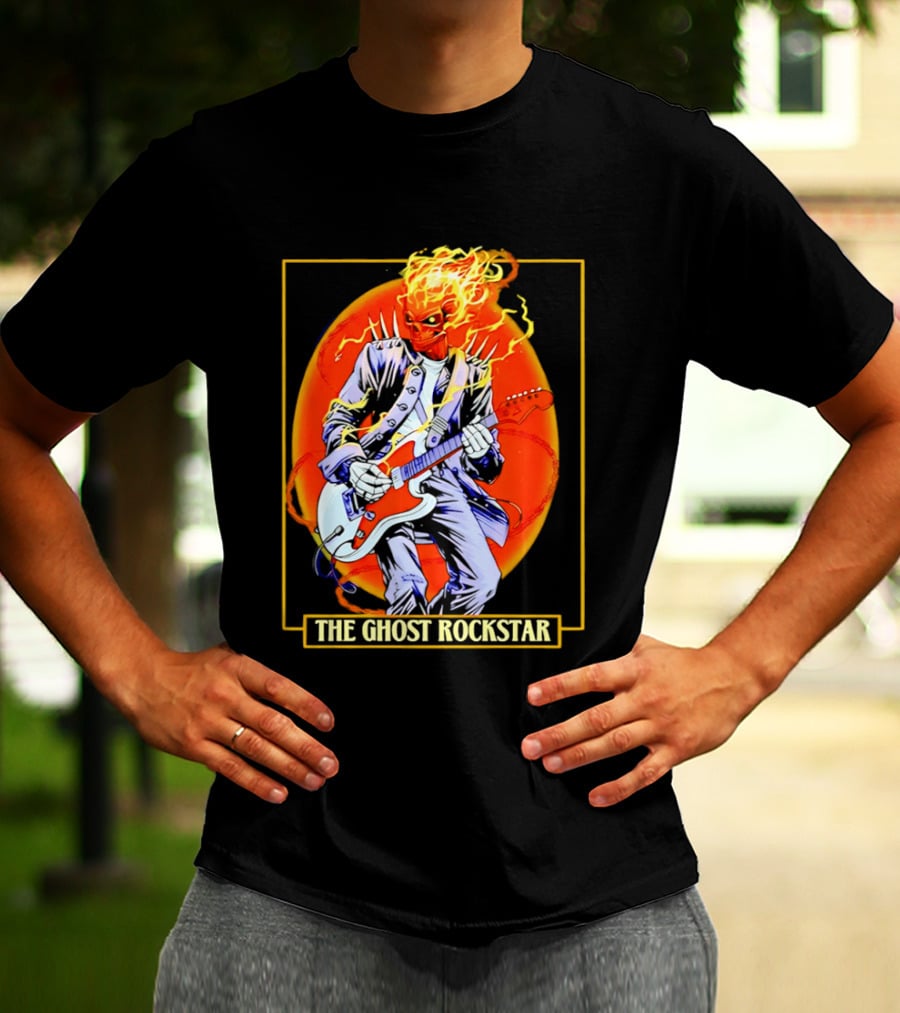 Ghost Rider The Ghost Rockstar Flaming Guitar Hero Fiery Skull T-Shirt
