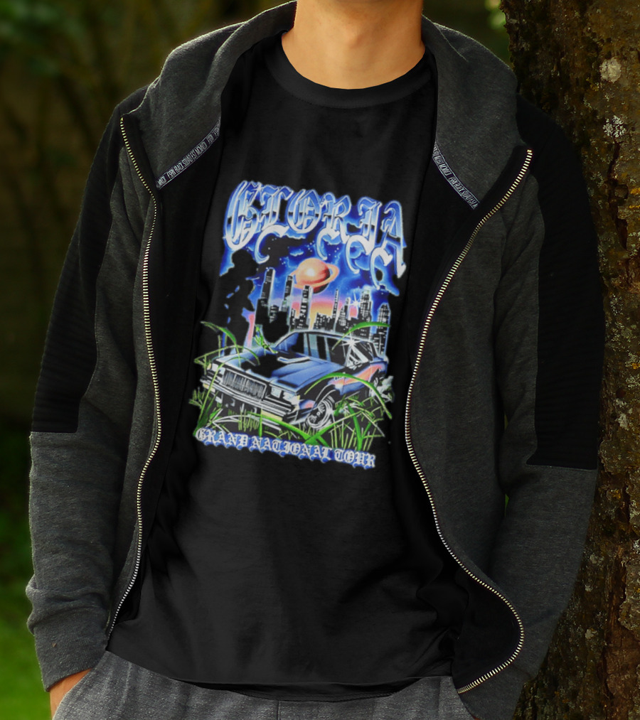 Gloria Grand National Tour Classic Car City Skyline Planet T-Shirt