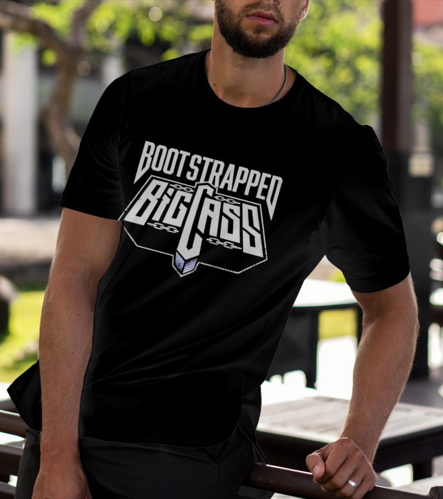 Bootstrapped Big Cass Distressed Chains Shield Frame Block Lettering T-Shirt