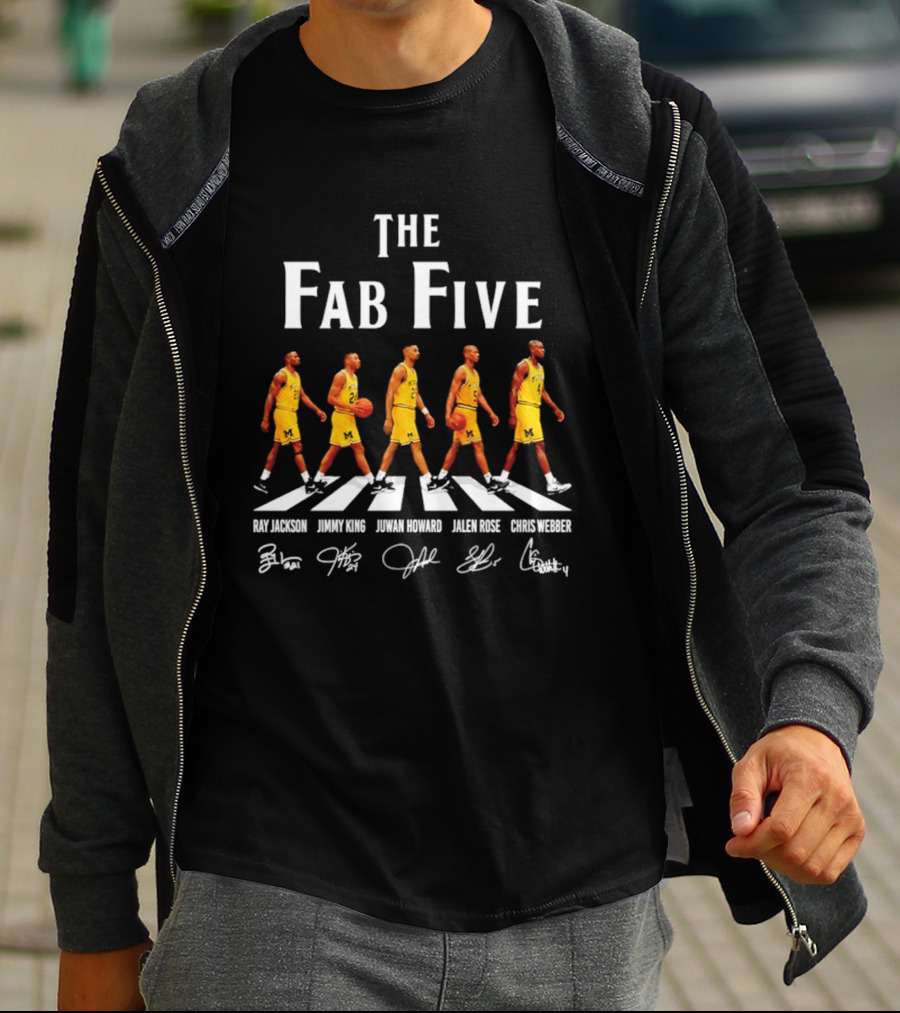 Michigan Wolverines The Fab Five Abbey Road Ray Jackson Jimmy King Juwan Howard Jalen Rose Chris Webber T-Shirt
