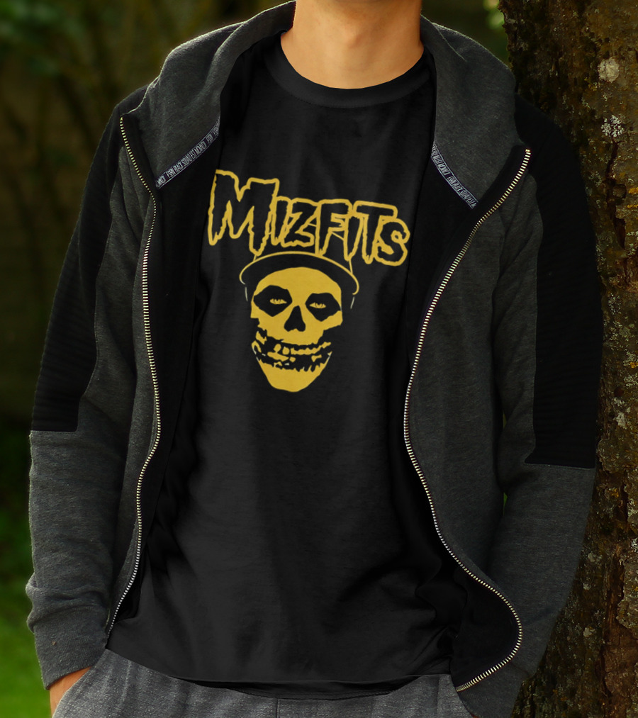 Mizfits Yellow Dripping Horror Font Skull In Baseball Cap T-Shirt
