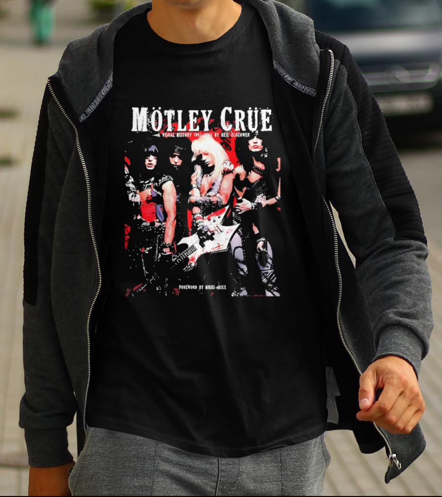 Motley Crue Visual History 1983 2005 Neil Zlozower Nikki Sixx Band Photo White Guitar T-Shirt