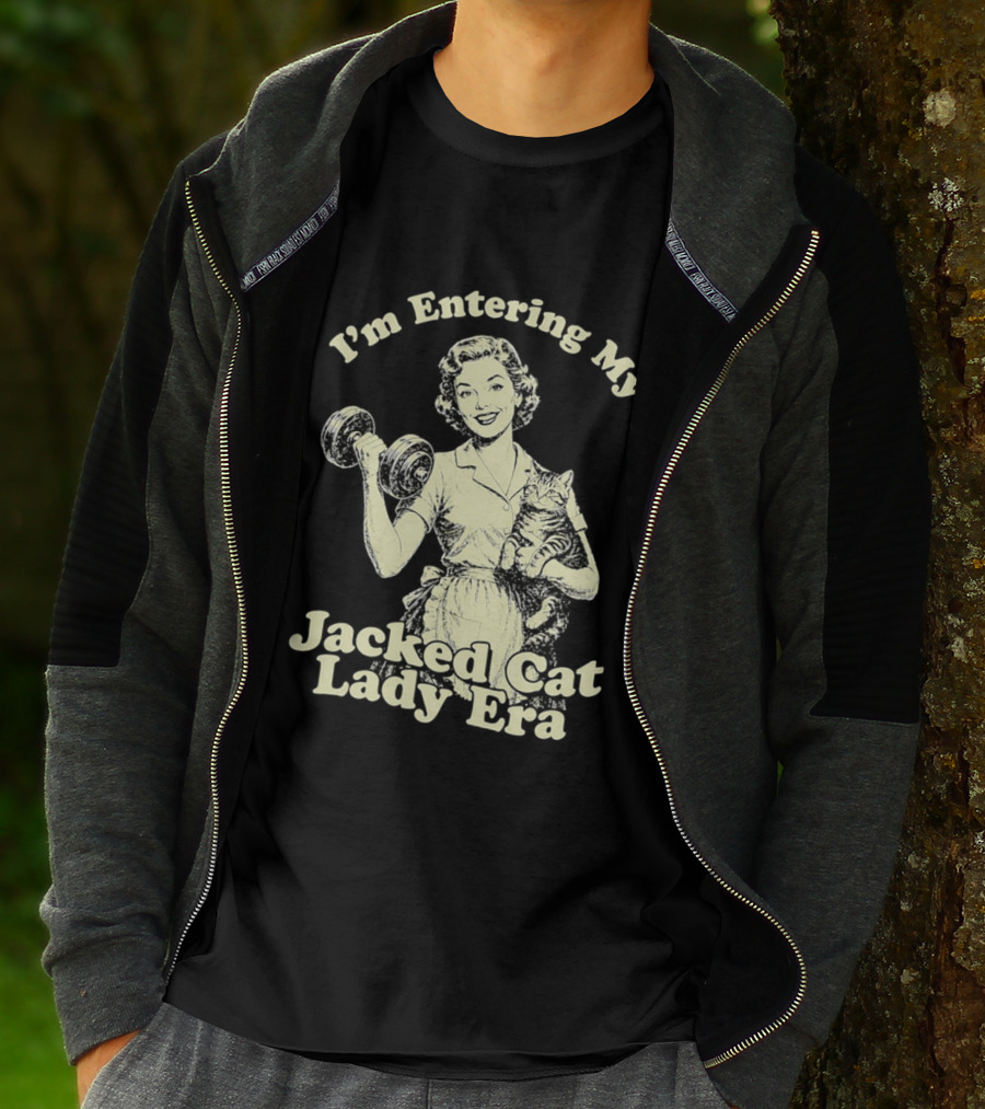 I'm Entering My Jacked Cat Lady Era Retro Fitness Cats T-Shirt
