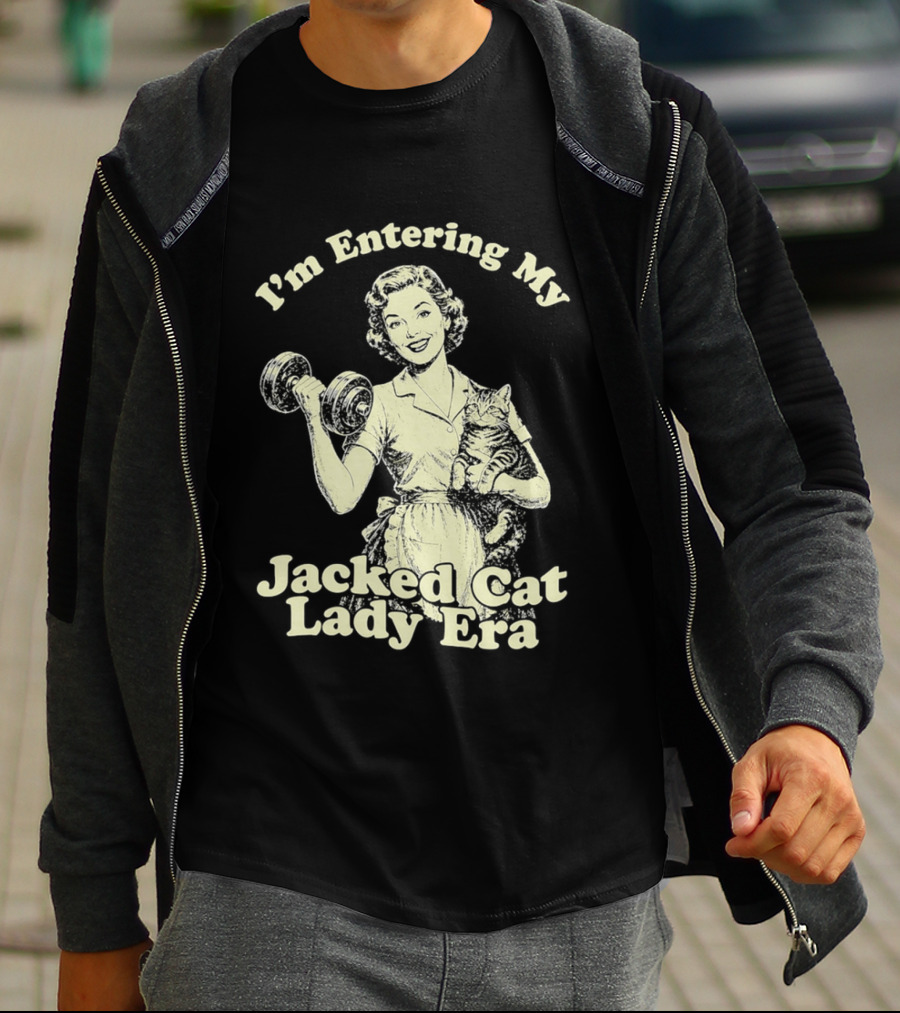 I'm Entering My Jacked Cat Lady Era Retro Fitness Cats T-Shirt