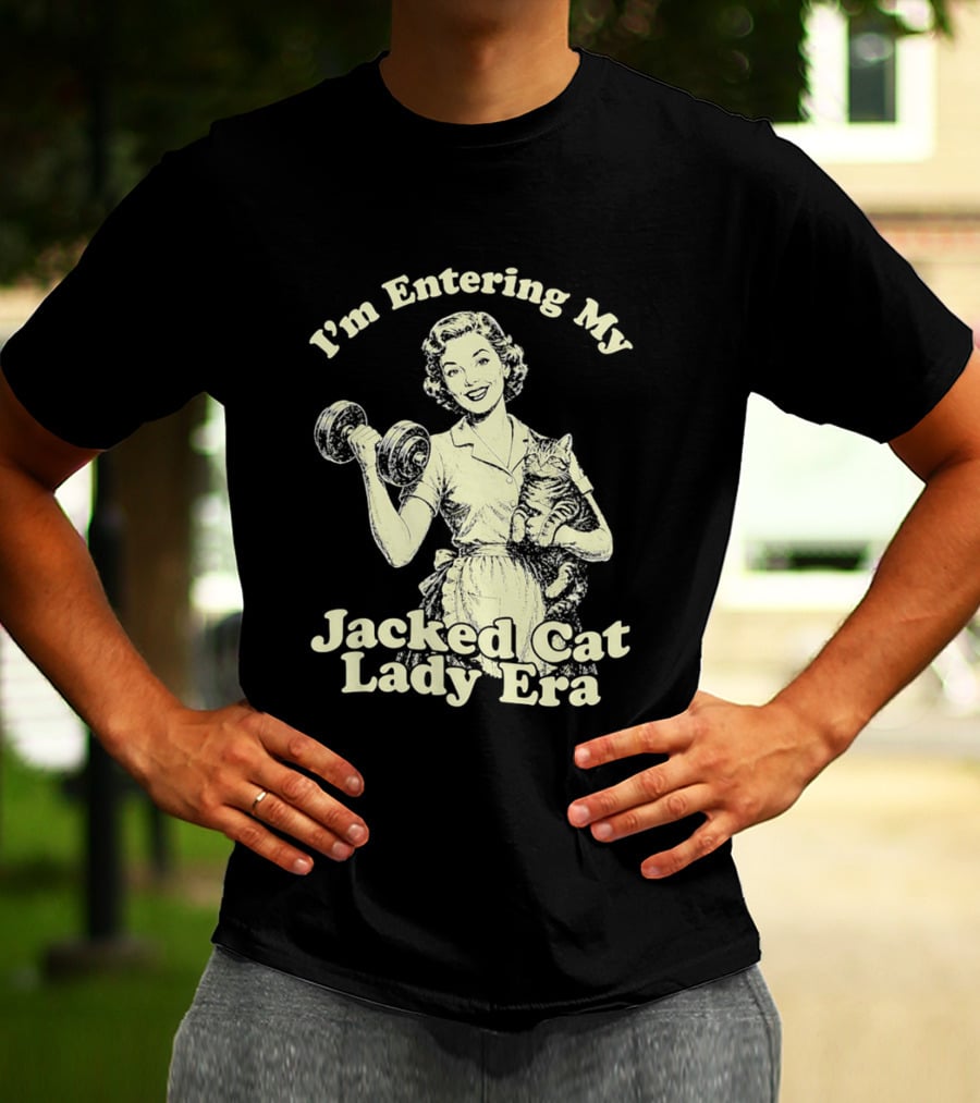 I'm Entering My Jacked Cat Lady Era Retro Fitness Cats T-Shirt