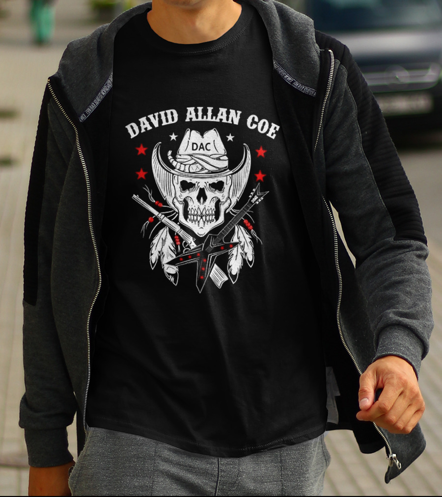 David Allan Coe Western Skull Cowboy With Crossed Pistols And Stars T-Shirt