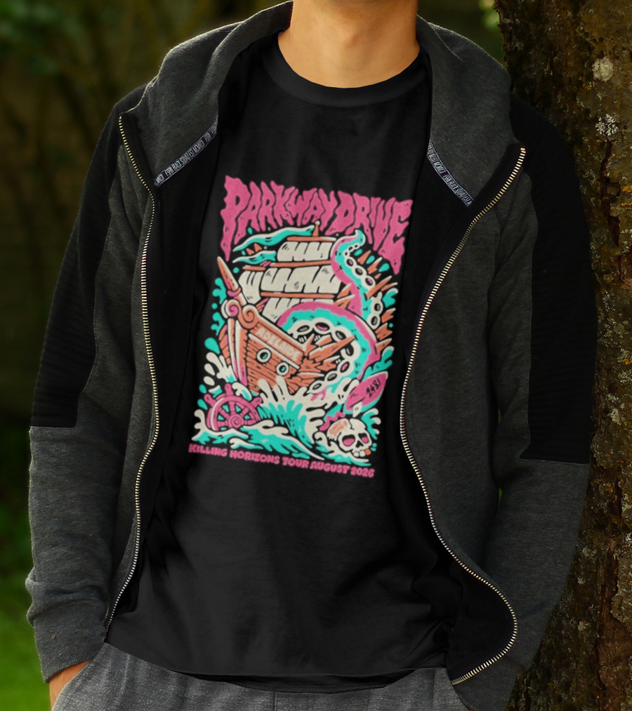 Parkway Drive Killing Horizons Tour Adelaide August 2026 Ship And Tentacle T-Shirt