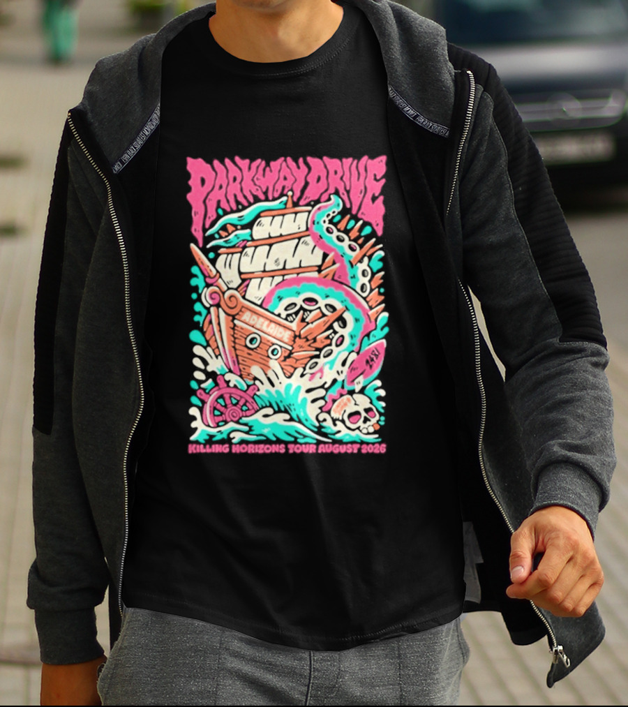 Parkway Drive Killing Horizons Tour Adelaide August 2026 Ship And Tentacle T-Shirt