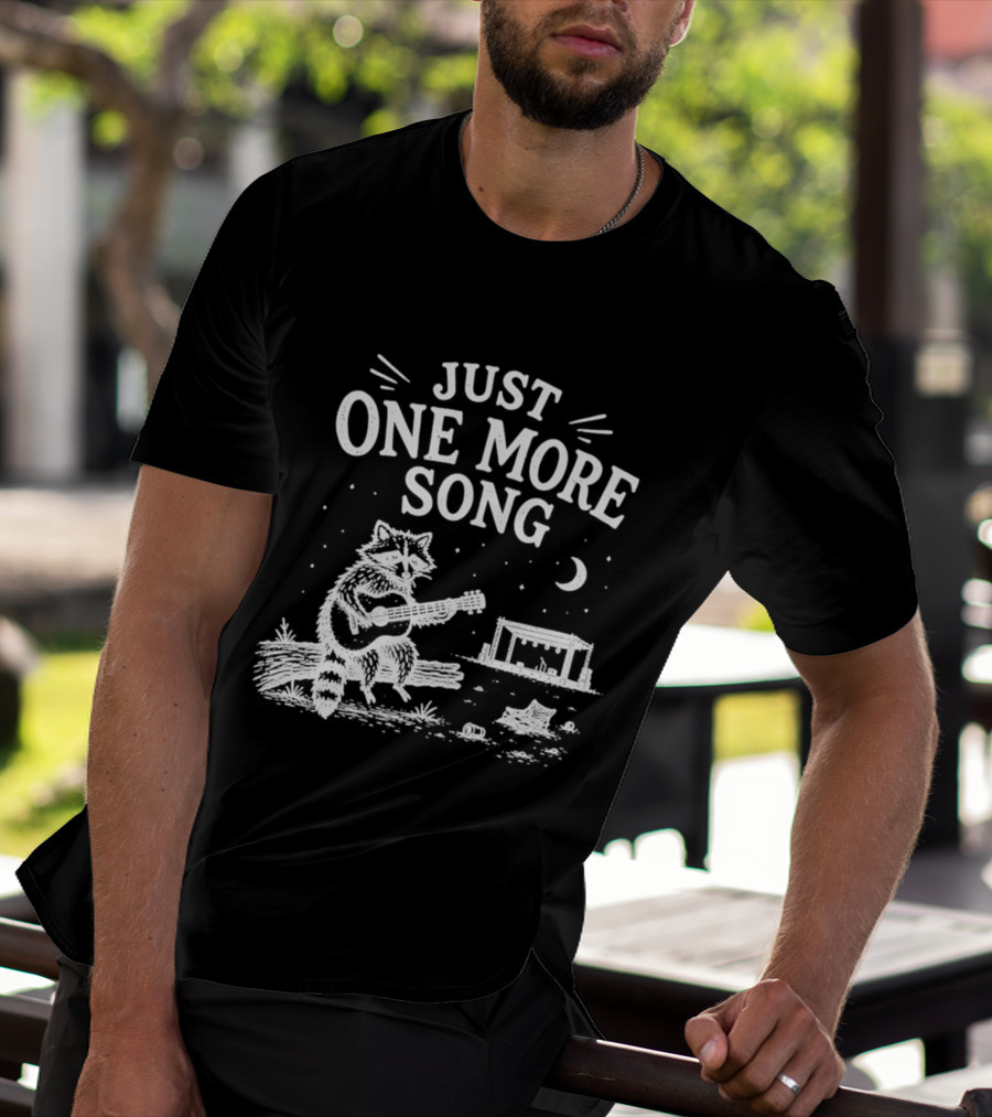 Just One More Song Raccoon Playing Guitar Under Moon And Stars T-Shirt
