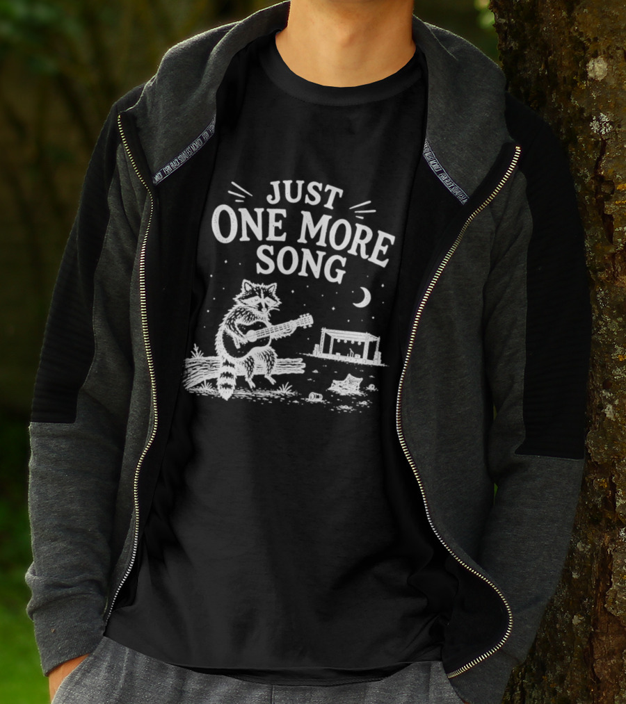 Just One More Song Raccoon Playing Guitar Under Moon And Stars T-Shirt