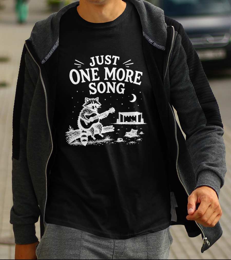 Just One More Song Raccoon Playing Guitar Under Moon And Stars T-Shirt