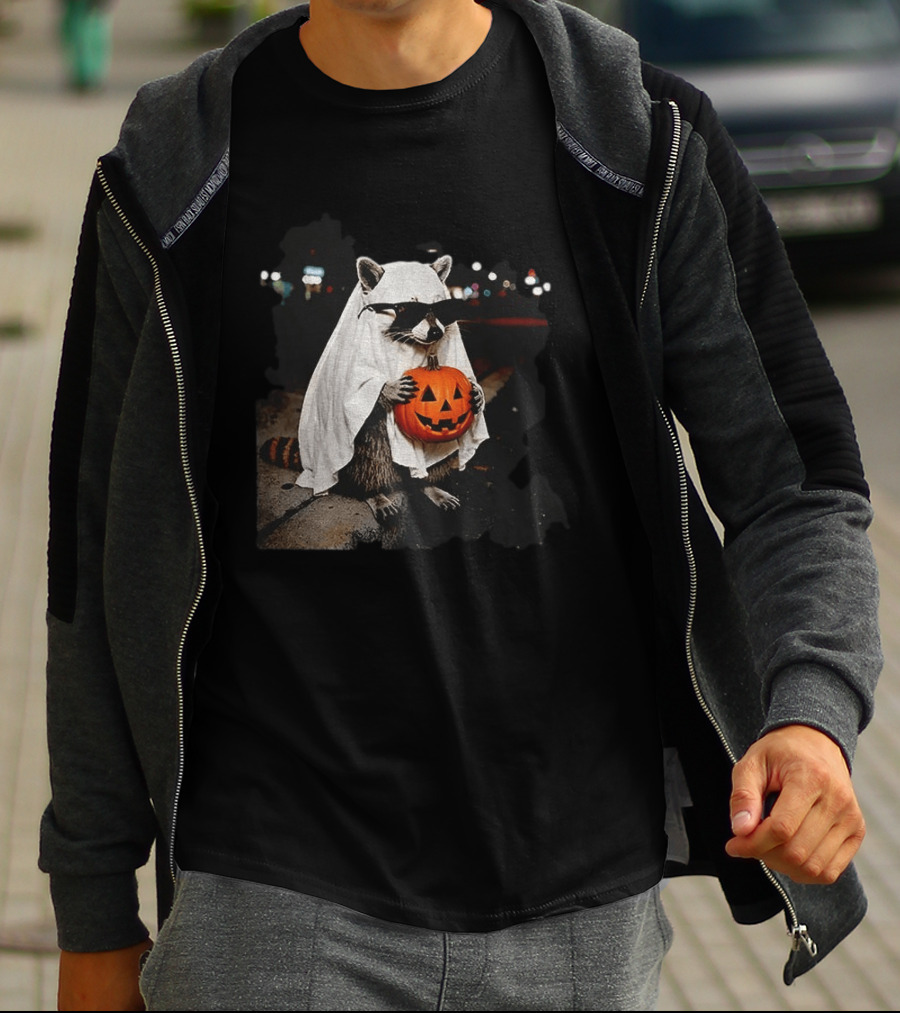Raccoon Ghost Trick Or Treat Spooky Season Halloween T-Shirt