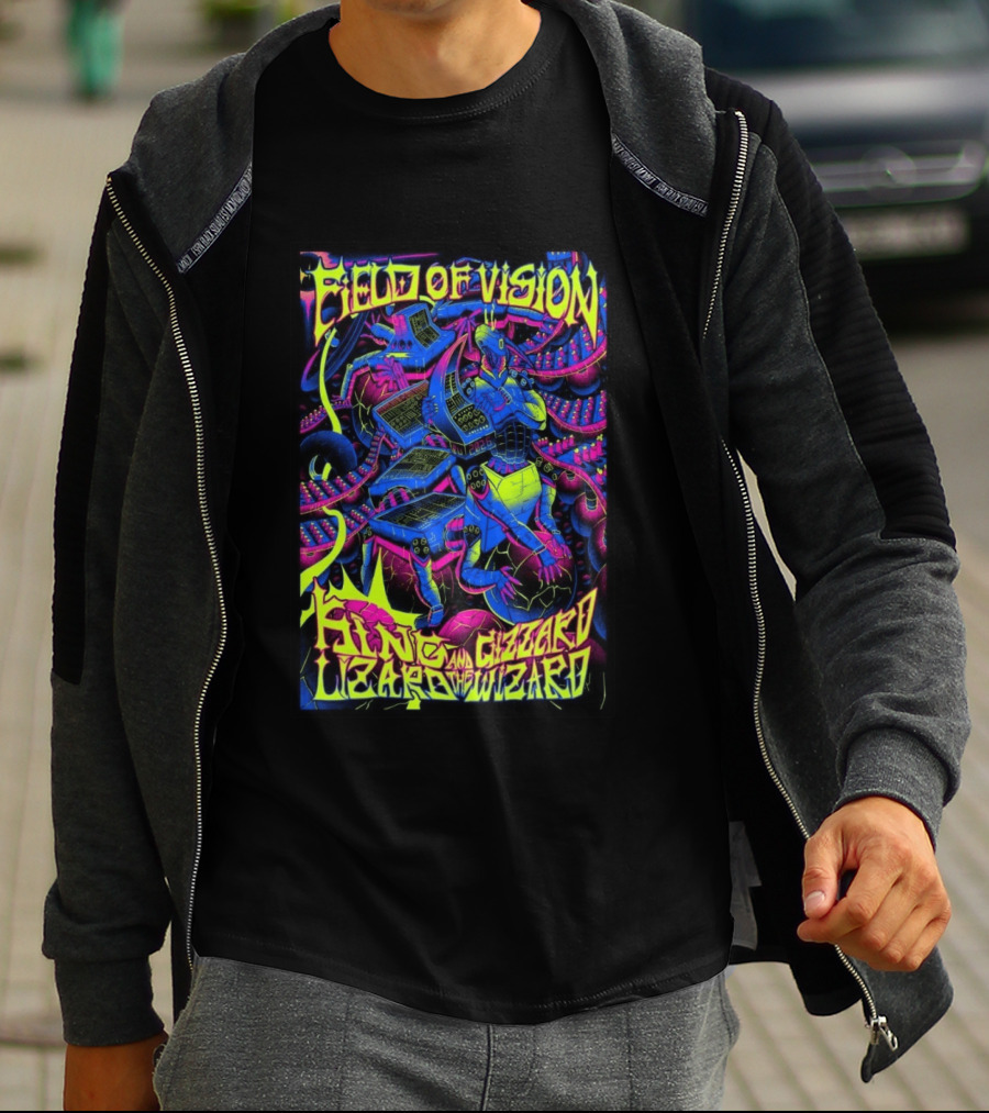 King Gizzard And The Lizard Wizard 2026 Field Of Vision Neon Psychedelic Robot T-Shirt