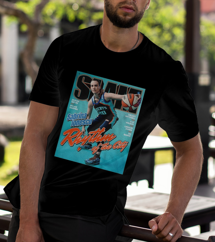 Slam Cover 264 Sabrina Ionescu Rhythm Of The City Liberty Basketball T-Shirt
