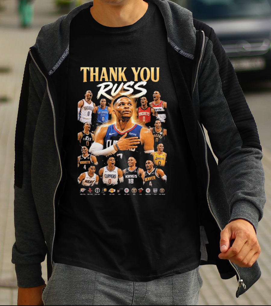 Thank You Russ Oklahoma City Thunder Clippers Lakers Nuggets Rockets Wizards Teams T-Shirt