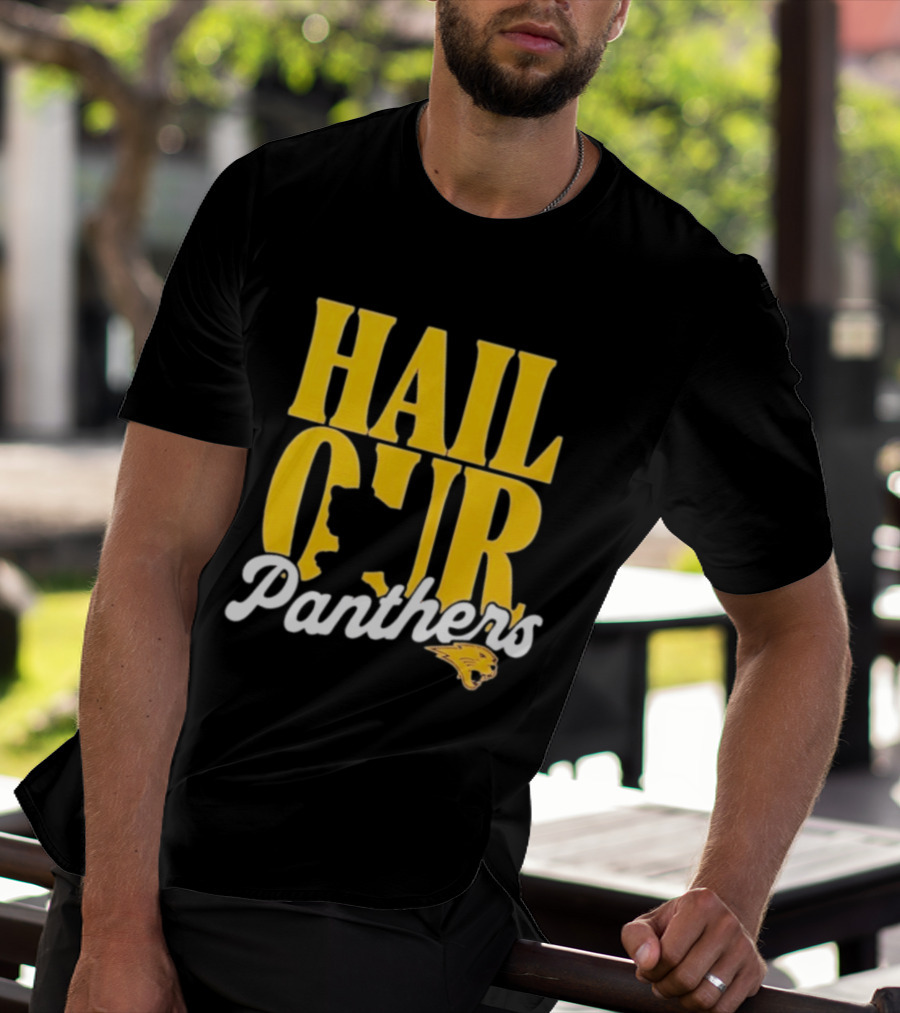 Hail Our Panthers Yellow Text With Panther Head T-Shirt