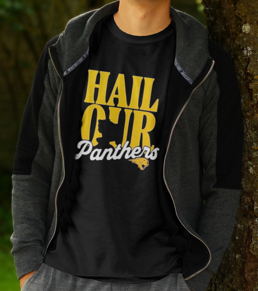 Hail Our Panthers Yellow Text With Panther Head T-Shirt