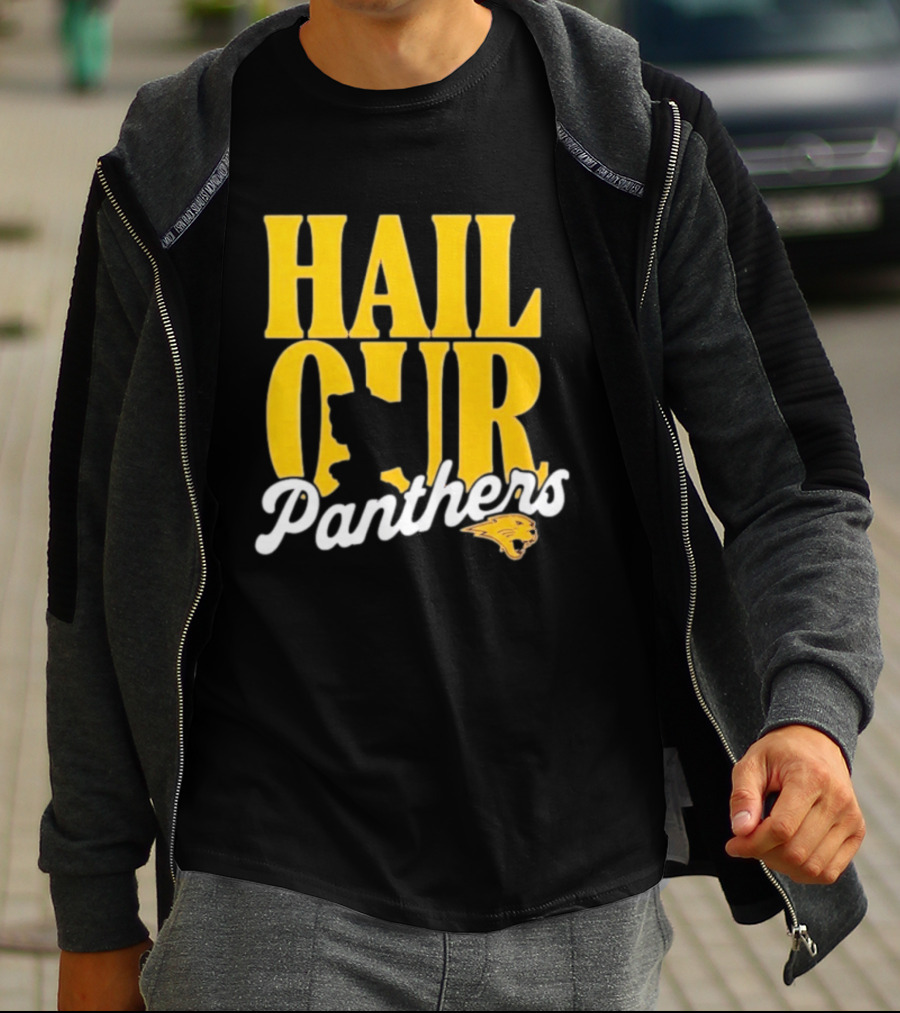 Hail Our Panthers Yellow Text With Panther Head T-Shirt