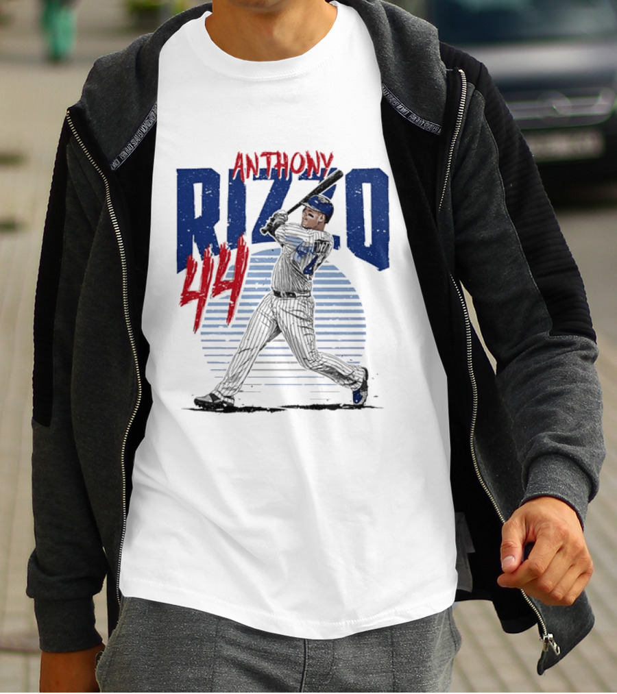 Anthony Rizzo 44 Baseball Batter Swinging Striped Sun Distressed T-Shirt