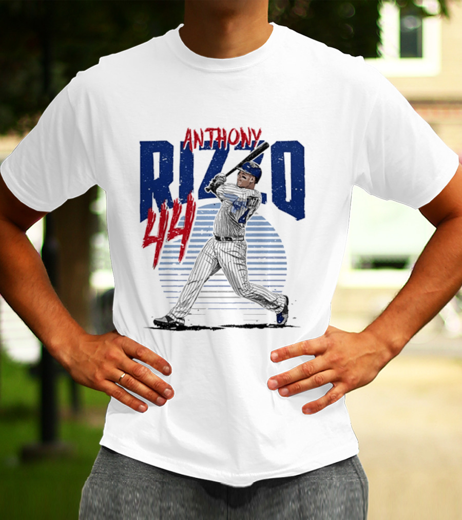 Anthony Rizzo 44 Baseball Batter Swinging Striped Sun Distressed T-Shirt