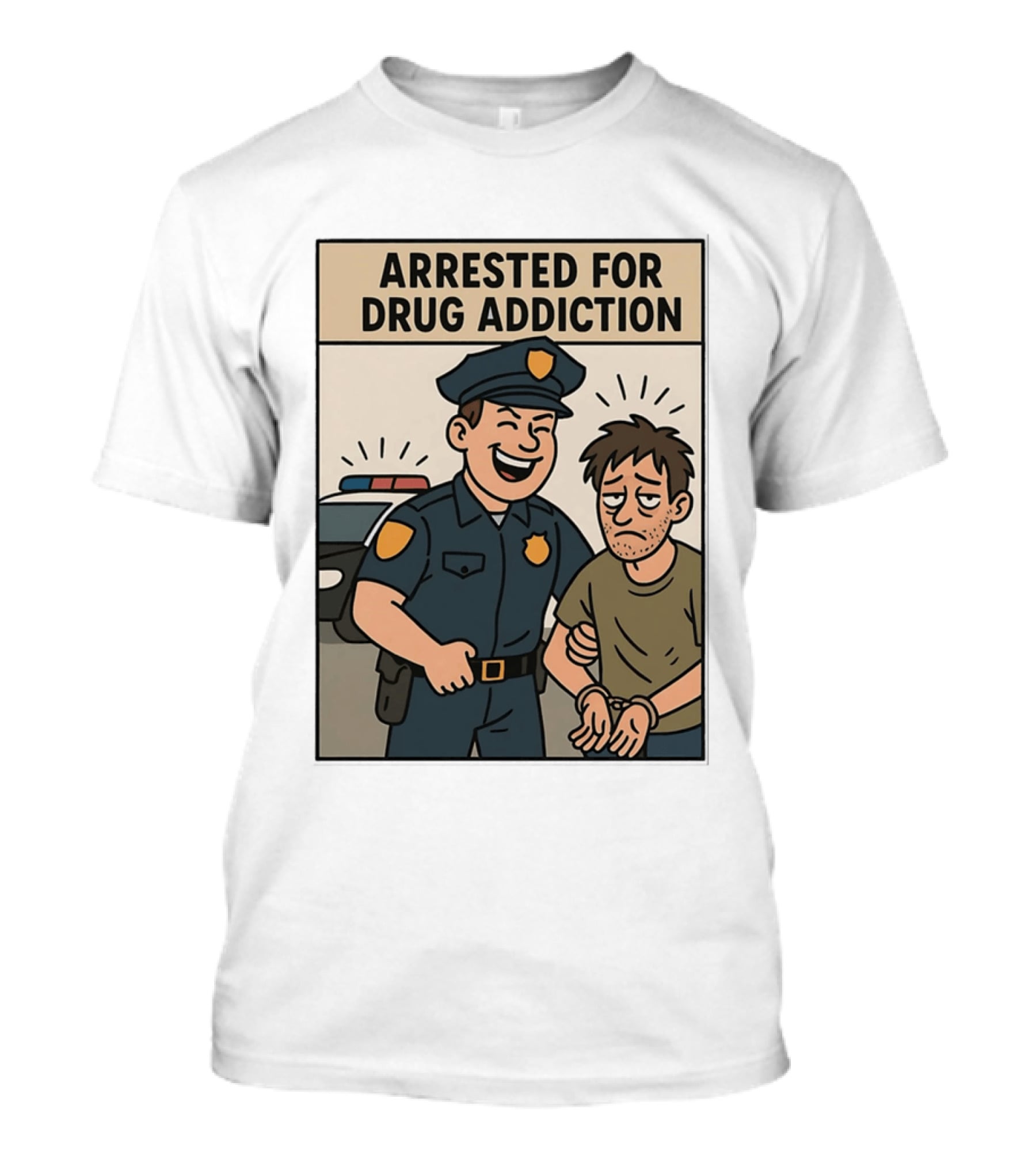 Arrested For Drug Addiction Cartoon Police Officer And Suspect T-Shirt
