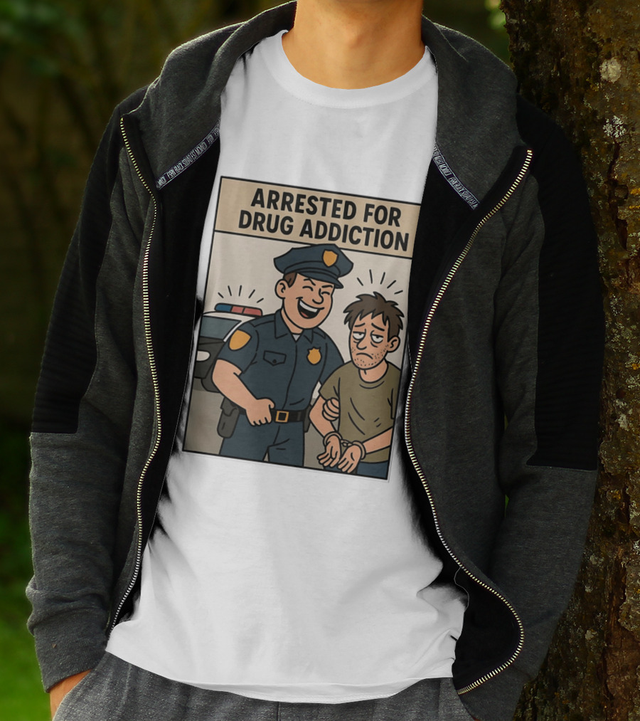 Arrested For Drug Addiction Cartoon Police Officer And Suspect T-Shirt