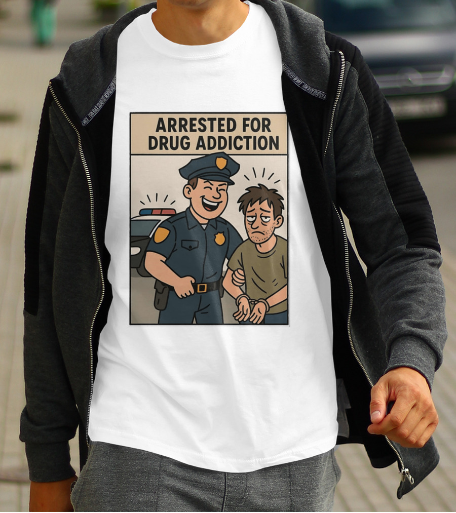 Arrested For Drug Addiction Cartoon Police Officer And Suspect T-Shirt