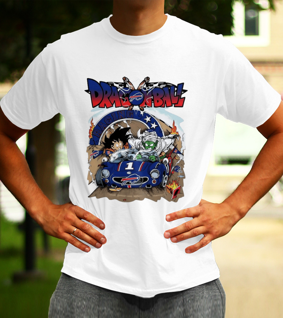 Buffalo Bills Dragon Ball Racing Goku Piccolo Driving Blue Car T-Shirt