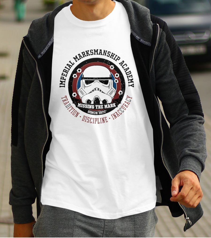 Imperial Marksmanship Academy Missing The Mark Since 1977 Tradition Discipline Inaccuracy Trooper Mask T-Shirt