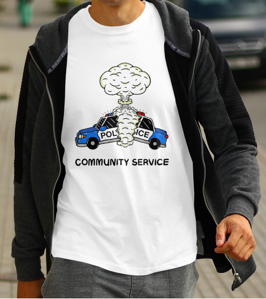 Community Service Police Car Mushroom Cloud Explosion T-Shirt