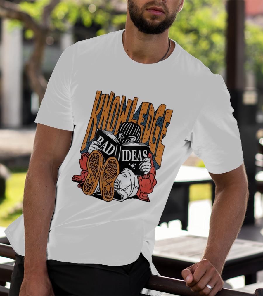 Knowledge Bad Ideas Elyski Balaclava Reading Book Shoe Soles Halftone Cartoon T-Shirt