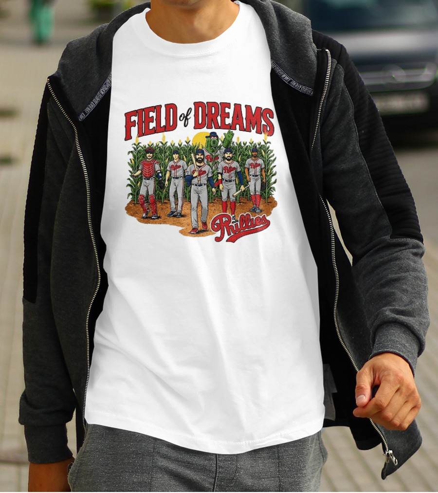 Field Of Dreams Phillies Philadelphia Baseball Players Cornfield Scene T-Shirt