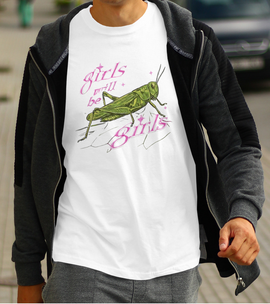 Girls Will Be Girls Green Grasshopper Pink Sparkles T-Shirt