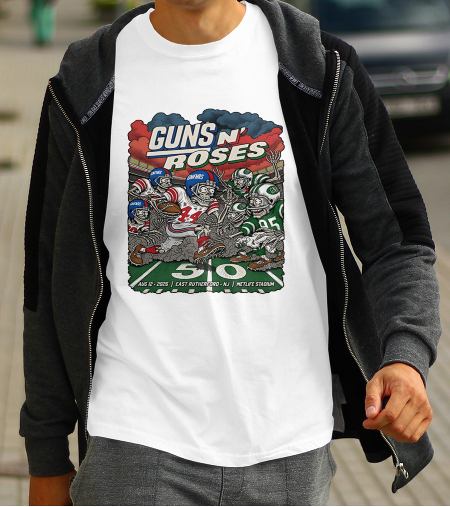 Guns N' Roses MetLife Stadium East Rutherford NJ August 12 2026 Football Skeletons T-Shirt