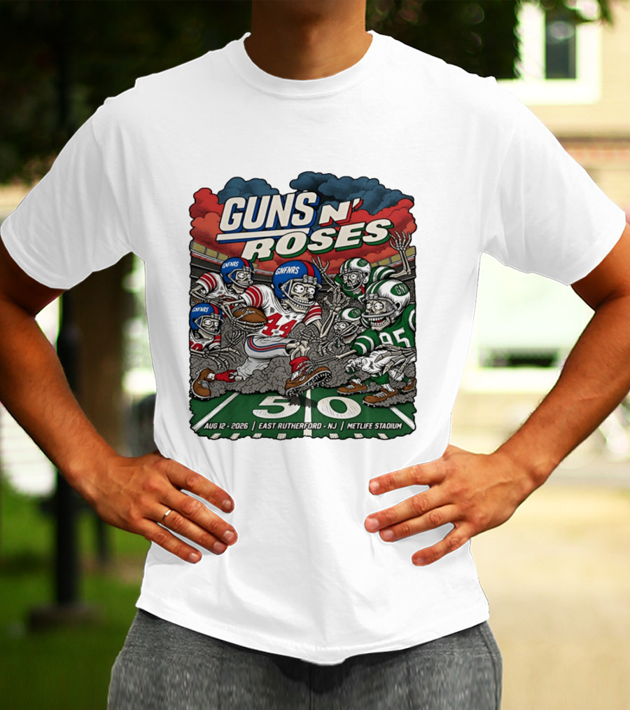 Guns N' Roses MetLife Stadium East Rutherford NJ August 12 2026 Football Skeletons T-Shirt
