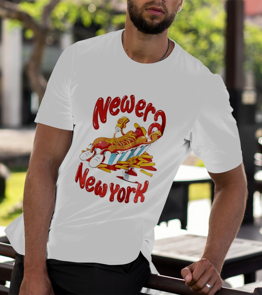 Newer New York Relaxing Hot Dog Beach Ketchup French Fries T-Shirt