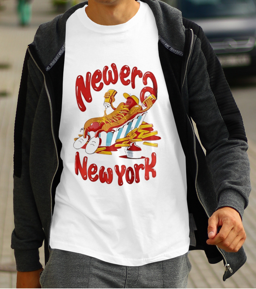 Newer New York Relaxing Hot Dog Beach Ketchup French Fries T-Shirt