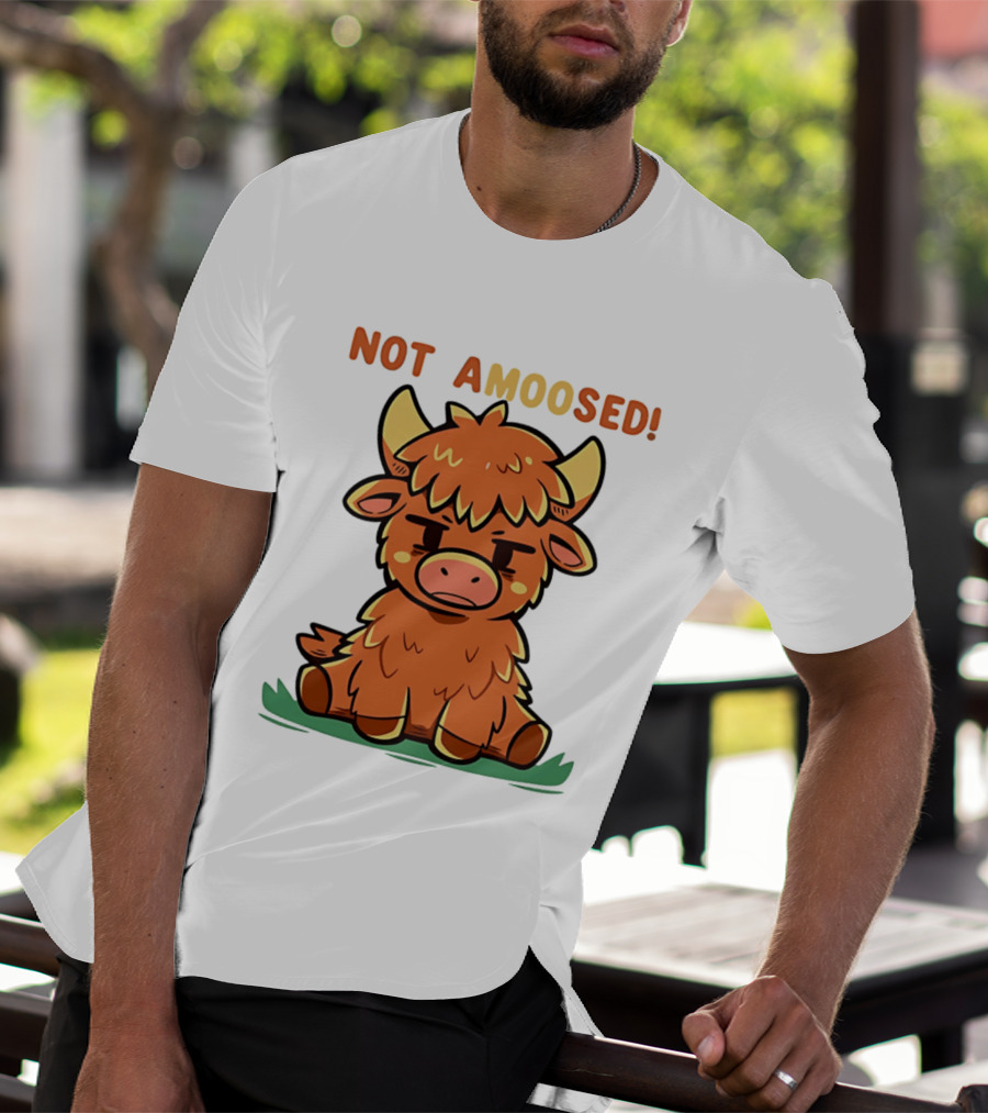 Not Amoosed Cute Grumpy Highland Cow Pun T-Shirt