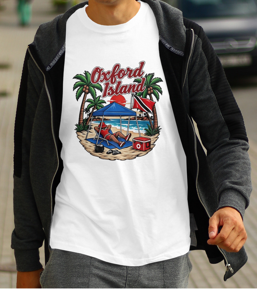 Oxford Island Beach Relaxation Trinidad Flag Palm Trees T-Shirt
