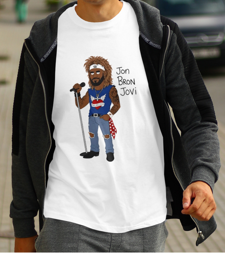Philadelphia Jon Bron Jovi Cartoon Caricature Rockstar Holding Microphone Bandana Tattoo T-Shirt