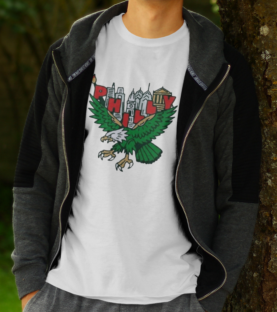 Philly Eagles City Of Brotherly Love Skyline Green Eagle T-Shirt