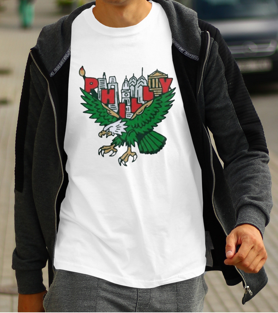 Philly Eagles City Of Brotherly Love Skyline Green Eagle T-Shirt