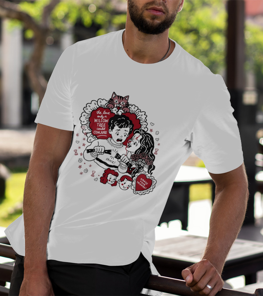 The Love Only A Willow Tree Could Conjure Crack Heartbreak Roses Cat T-Shirt