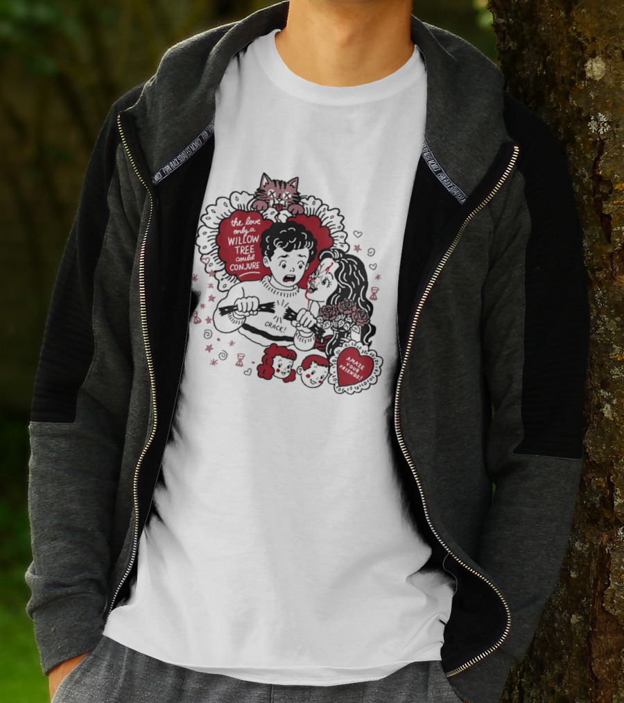 The Love Only A Willow Tree Could Conjure Crack Heartbreak Roses Cat T-Shirt