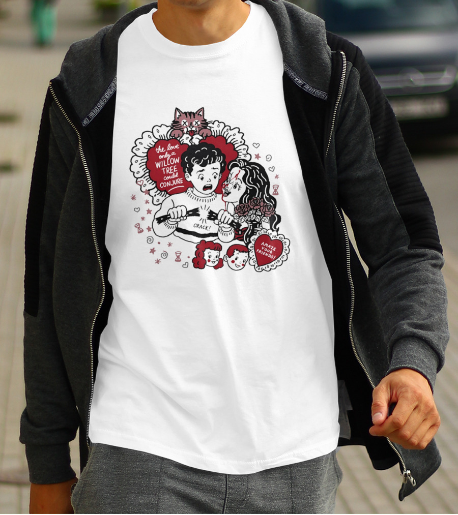 The Love Only A Willow Tree Could Conjure Crack Heartbreak Roses Cat T-Shirt