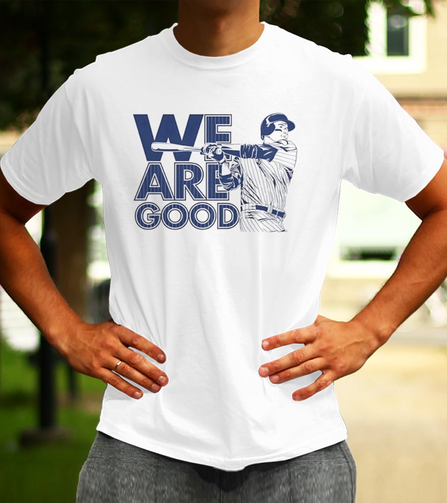 We Are Good Baseball Pinstripe Batter Swinging Bat T-Shirt