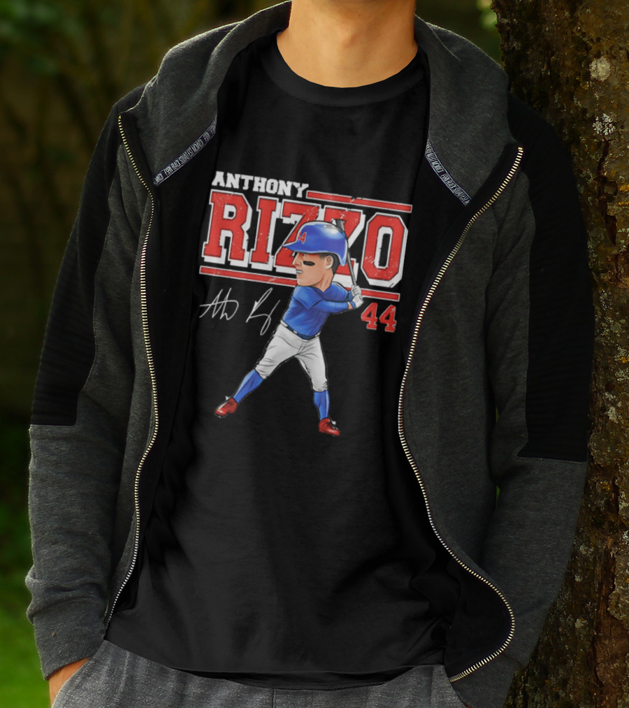 Anthony Rizzo 44 Baseball Player Caricature Batting Stance Distressed Signature T-Shirt