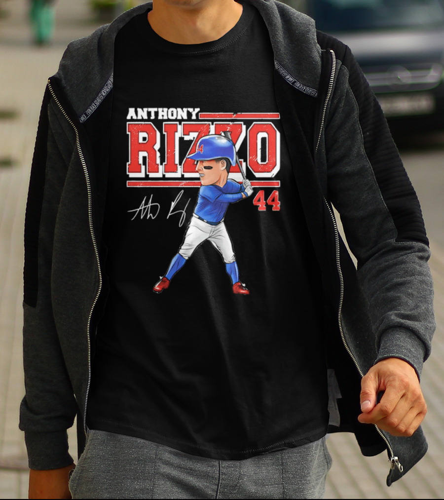Anthony Rizzo 44 Baseball Player Caricature Batting Stance Distressed Signature T-Shirt
