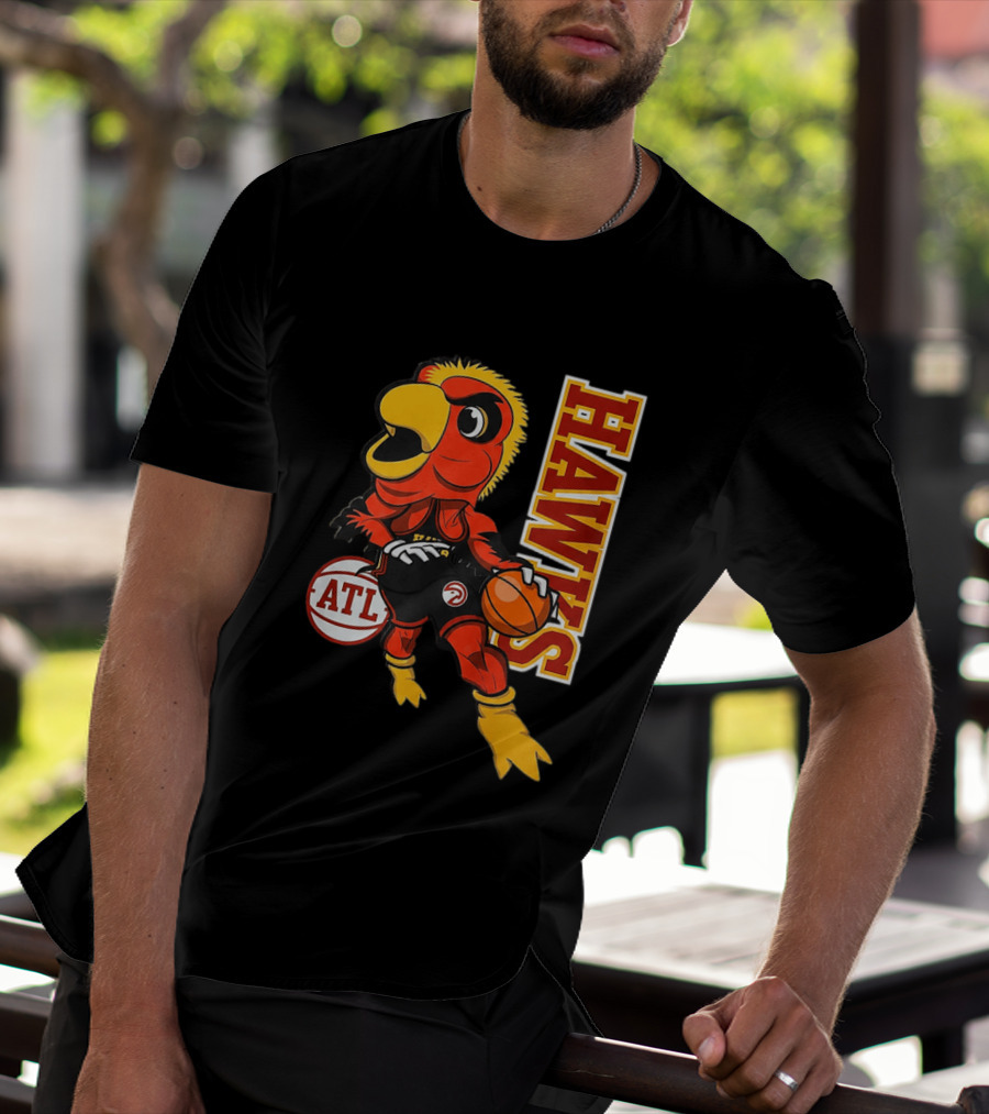 Hawks Bird Holding Basketball With ATL T-Shirt