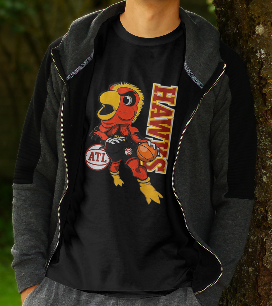 Hawks Bird Holding Basketball With ATL T-Shirt